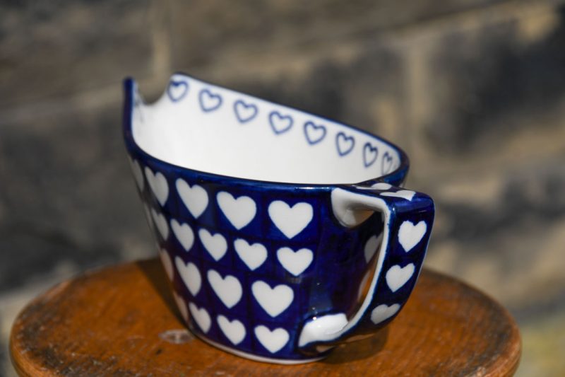 Hearts Pattern Polish Pottery Gravy Boat by Ceramika Artystyczna