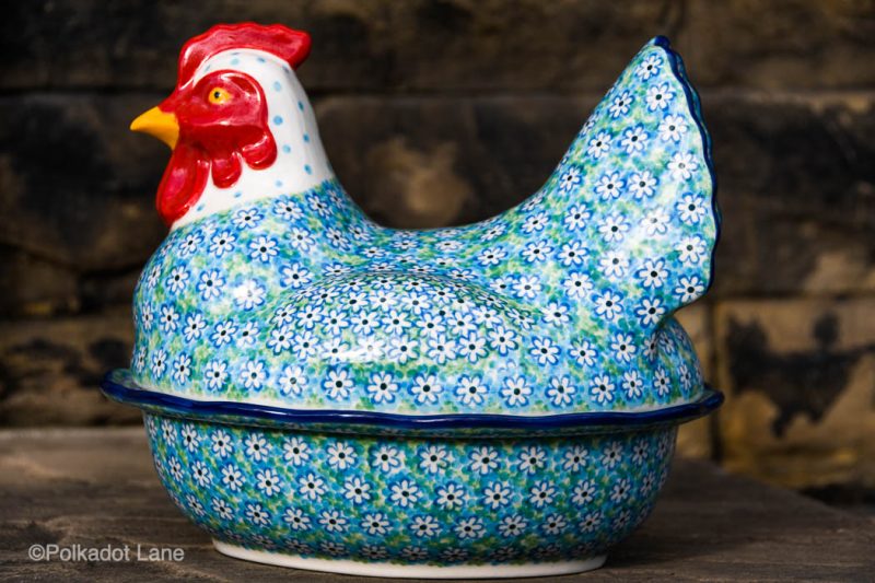 Turquoise Daisy Hen Egg Container by Ceramika Artystyczna