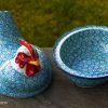 Polish Pottery Hen Egg Container Turquoise Daisy