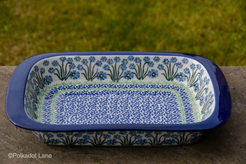 Oven to Tableware Dish with rim Forget Me Not Pattern by Ceramika Artystyczna