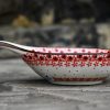 Red and White Flower Nibble Dish by Ceramika Artystyczna Polish Pottery