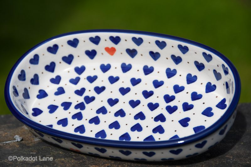 Small Hearts Pattern Small Oval Serving Dish by Ceramika Artystyczna Polish Pottery