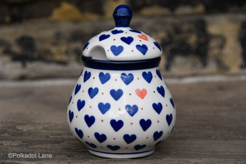 Small Hearts Pattern Sugar Bowl by Ceramika Artystyczna Polish Pottery