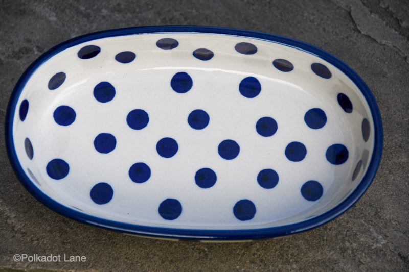 Blue Spots on White Small serving Dish by Ceramika Artystyczna