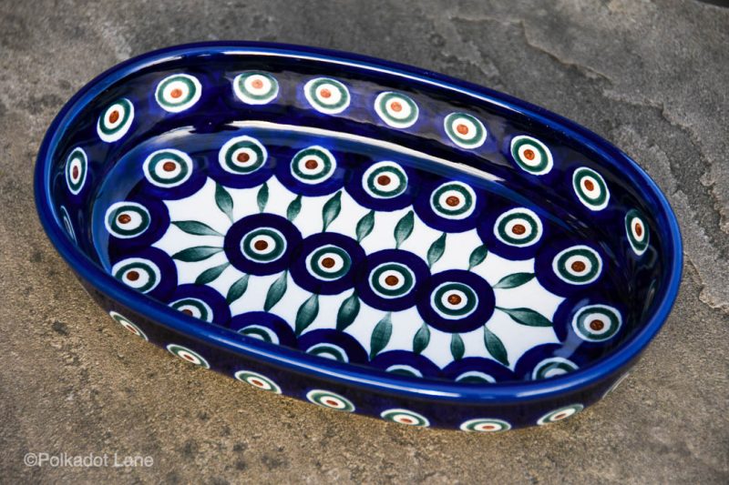 Peacock Leaf Small Oval Serving Dish by Ceramika Artystyczna Polish Pottery