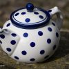 Polish Pottery Blue Spots on White Teapot by Ceramika Artystyczna