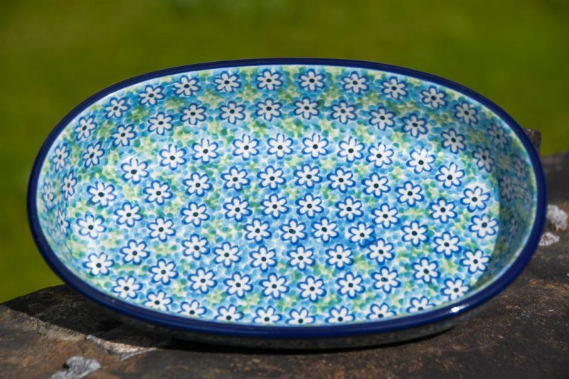 Turquoise Daisy Small Oval Serving Dish by Ceramika Artystyczna