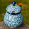 Sugar Bowl Turquoise Daisy Pattern by Ceramika Artystyczna