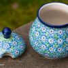 Turquoise Daisy Pattern Sugar Bowl by Ceramika Artystyczna