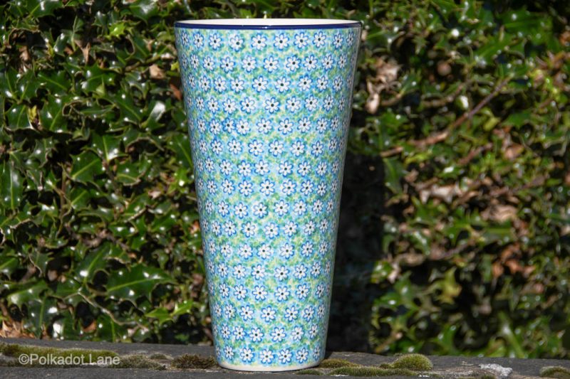Turquoise Daisy Pattern Vase by Ceramika Artystyczna