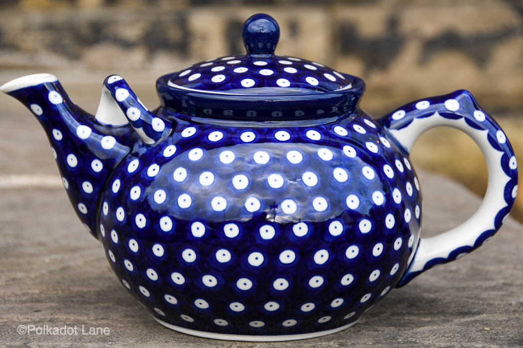 Blue Spotty Large Teapot for six from Polkadot Lane Polish Pottery UK