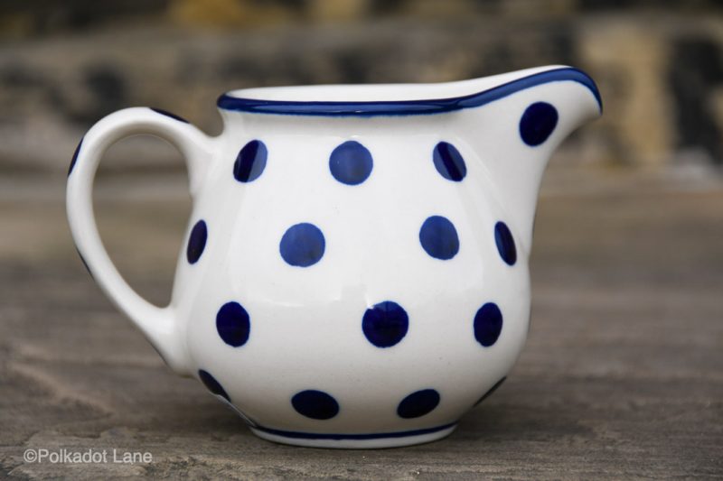 Blue Spots on White Milk Jug by Ceramika Artystyczna