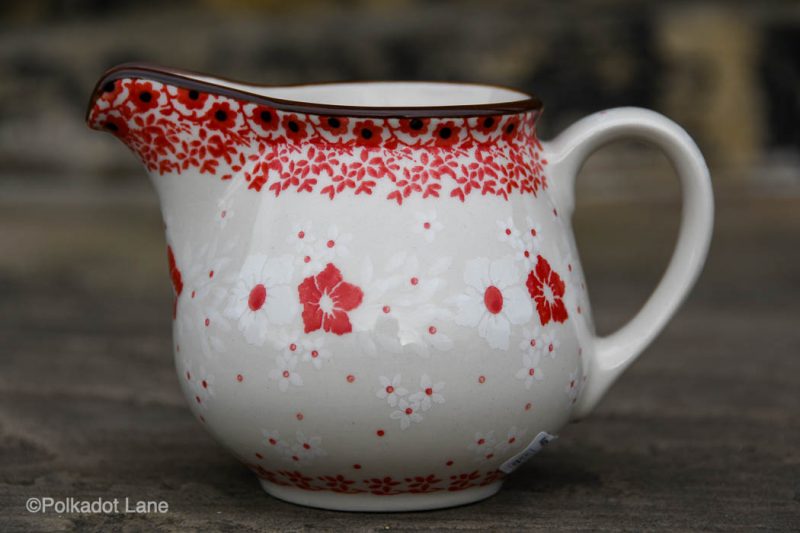 Polish Pottery Milk Jug Red and White Flower Pattern by Ceramika Artystyczna