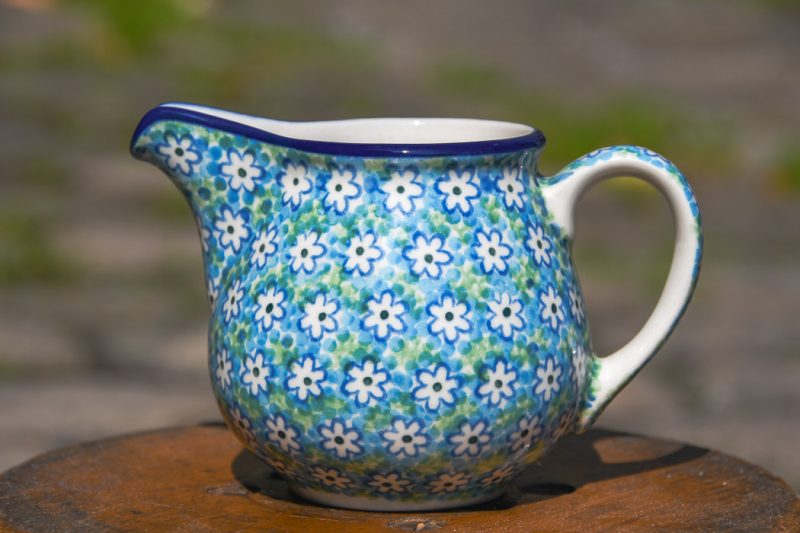 Polish Pottery Turquoise Daisy Pattern Milk Jug by Ceramika Artystyczna