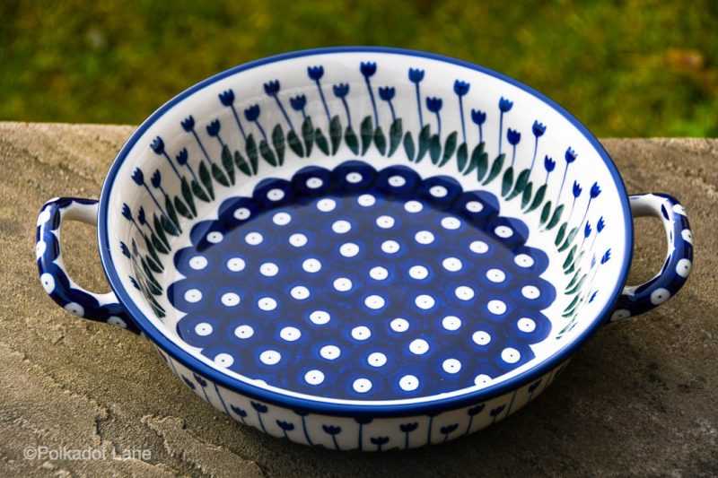 Flower Spotty Round Serving Dish with Handles by Ceramika Artystyczna