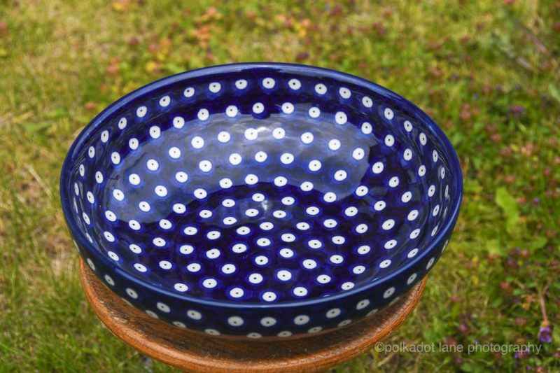 Polish Pottery Polkadot Blue Salad Bowl by Ceramika Artystyczna