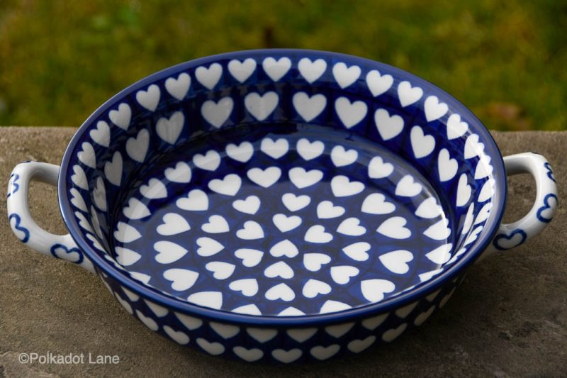 Hearts Pattern Round Serving Dish with Handles by Ceramika Artytstyczna