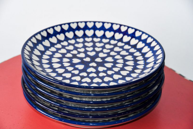 Polish Pottery Hearts Pattern Dinner Plates Set of Six by Ceramika Artystyczna.