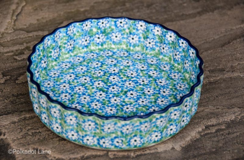 Polish Pottery Turquoise Daisy Small Flan Dish