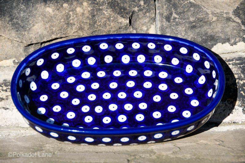 Polish Pottery Cobalt Blue Spotty Small Serving Dish by Ceramikia Artystyczna