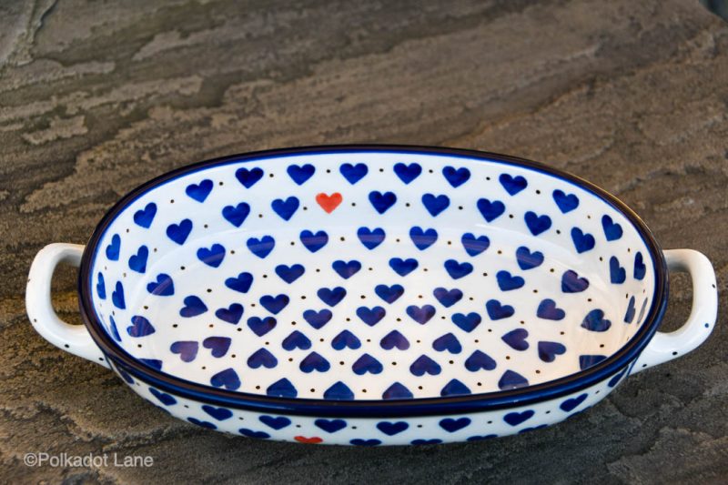 Small Hearts Pattern Small Oval Serving Dish by Ceramika Artystyczna Polish Pottery