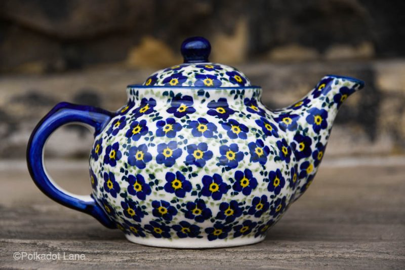 Polish Pottery Teapot for One in Ditzy Blue Flower Pattern by Ceramika Manufaktura