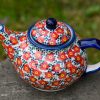 Polish pottery Ditzy Red Flower Small Teapot for One from Polkadot Lane UK