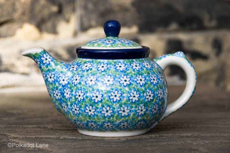 Turquoise Daisy Small teapot for One by Ceramika Artystyczna Polish Pottery