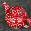 Polish Pottery White Flower on Red Small Teapot by Ceramika Manufaktura