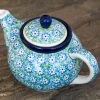 Polish Pottery Small Teapot for One Turquoise Daisy Pattern