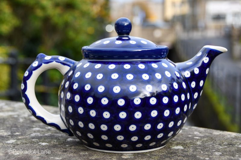 Polkadot Blue Teapot for Four by Ceramika Artystyczna Polish Pottery