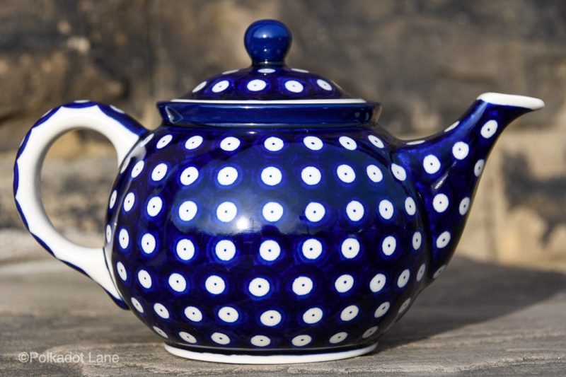 Polish Pottery Cobalt Blue Spotty Pattern Teapot for Two from Polkadot Lane