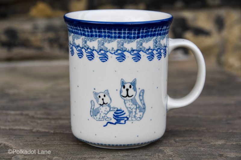 Large Tea Mug in Cat Pattern by Ceramika Artystyczna