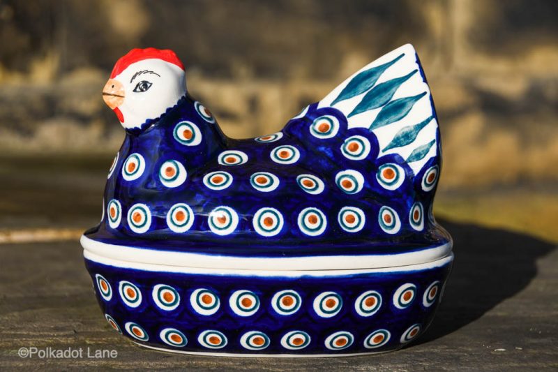 Peacock Leaf Hen Egg Container by Ceramika Manufaktura Polish Pottery