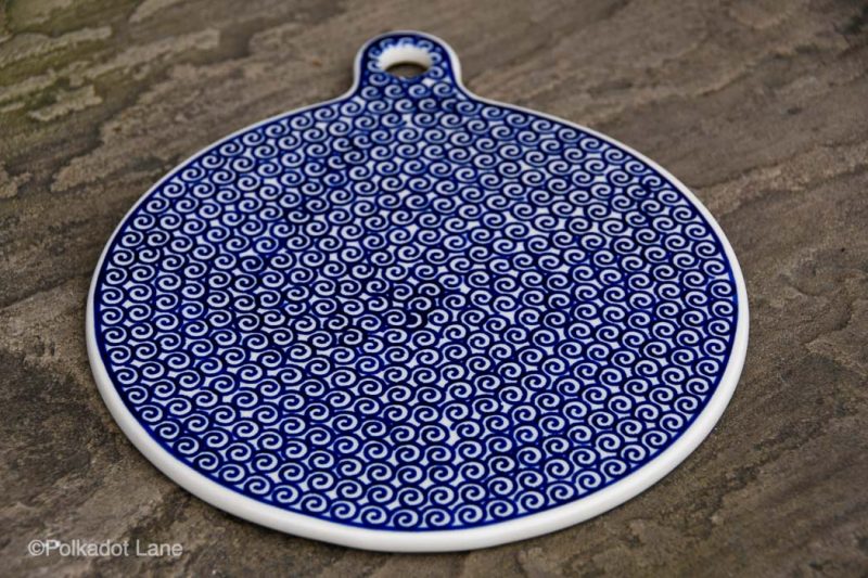 Blue Swirl Cutting Board by Ceramika Manufaktura Polish Pottery