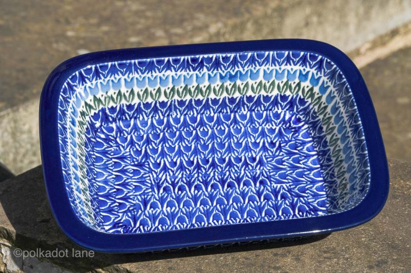 Blue Tulip Pie Dish by Ceramika Artystyczna from Polkadot Lane UK