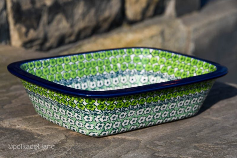Polish Pottery Pie Dish Green Meadow by Ceramika Artystyczna