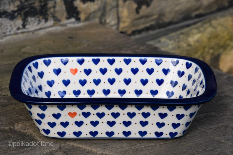 Polish Pottery Pie Dish Small Hearts Pattern by Ceramika Artystyczna