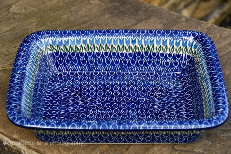 Blue Tulip Pattern Large Oven Dish with Rim by Ceramika Artystyczna