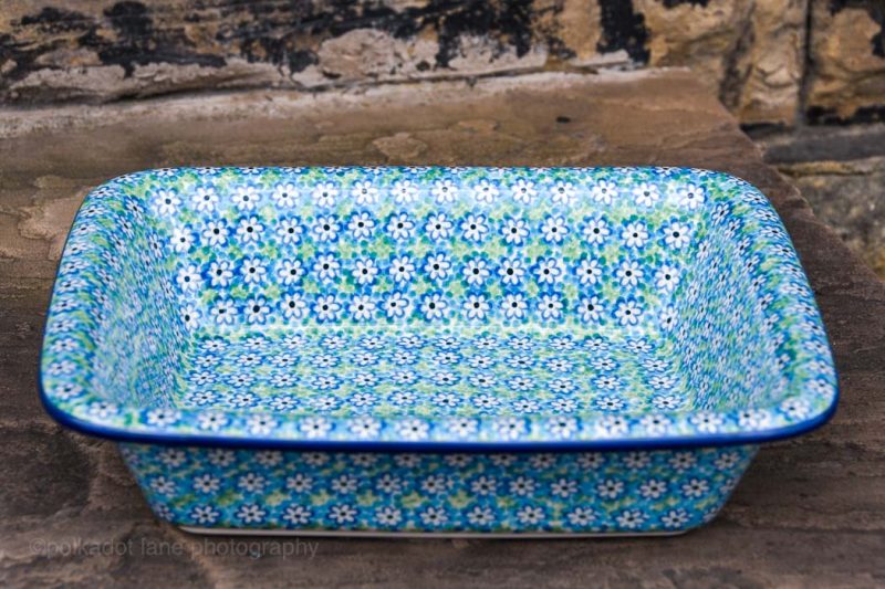 Turquoise Daisy Medium Size Oven Dish with Rim by Ceramika Artystyczna