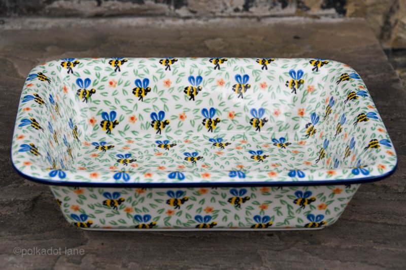 Bee Pattern Oven Dish with Rim Medium Size by Ceramika Artystyczna