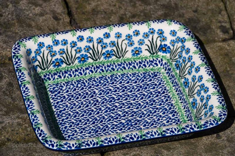 Oven Dish with Rim Forget Me Not Pattern by Ceramika Artystyczna