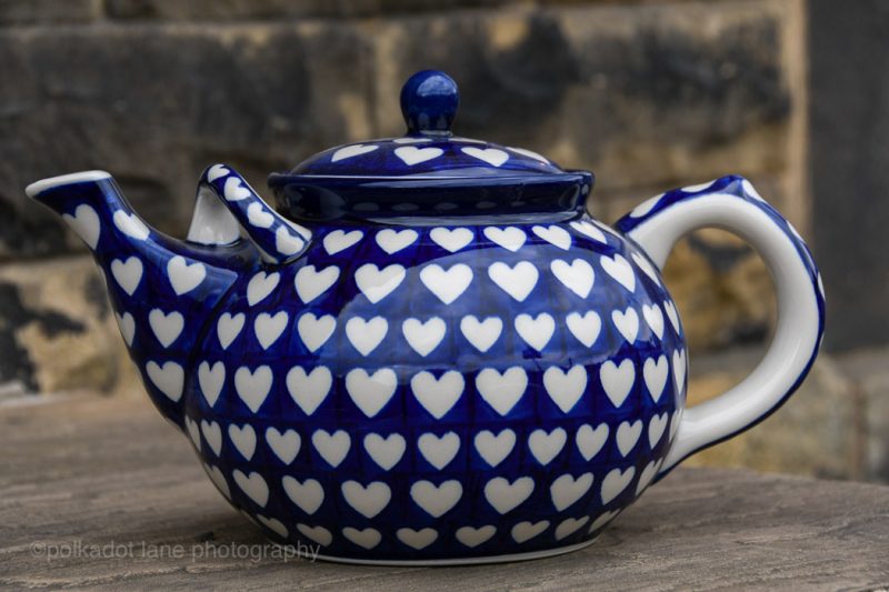 Hearts Pattern Large Teapot for Six from Polkadot Lane Polish Pottery UK