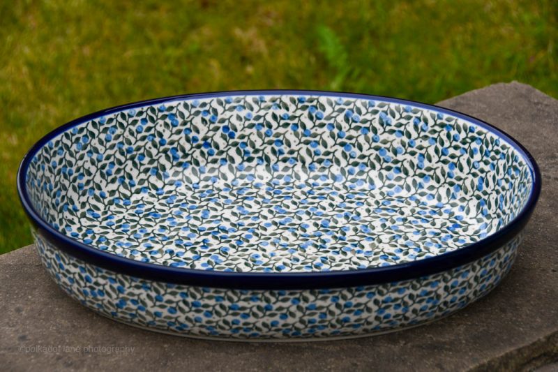 Blue Berry Leaf Large Oval Oven Dish by Ceramika Artystyczna Bolesławiec