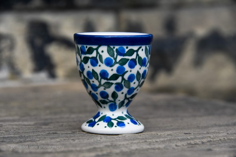 Polish Pottery Blue Berry Leaf Egg Cup by Ceramika Artystyczna