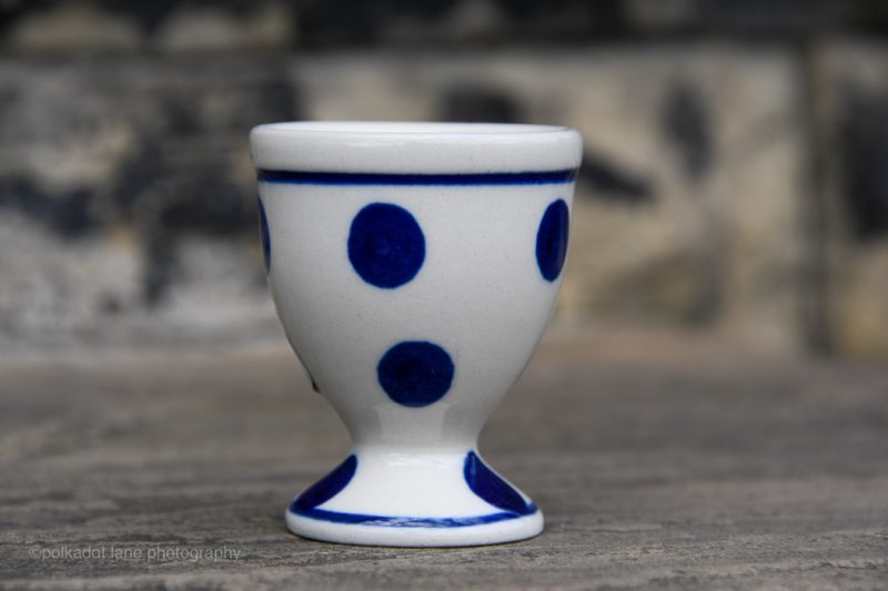 Blue Spots on White Egg Cup by Ceramika Artystyczna