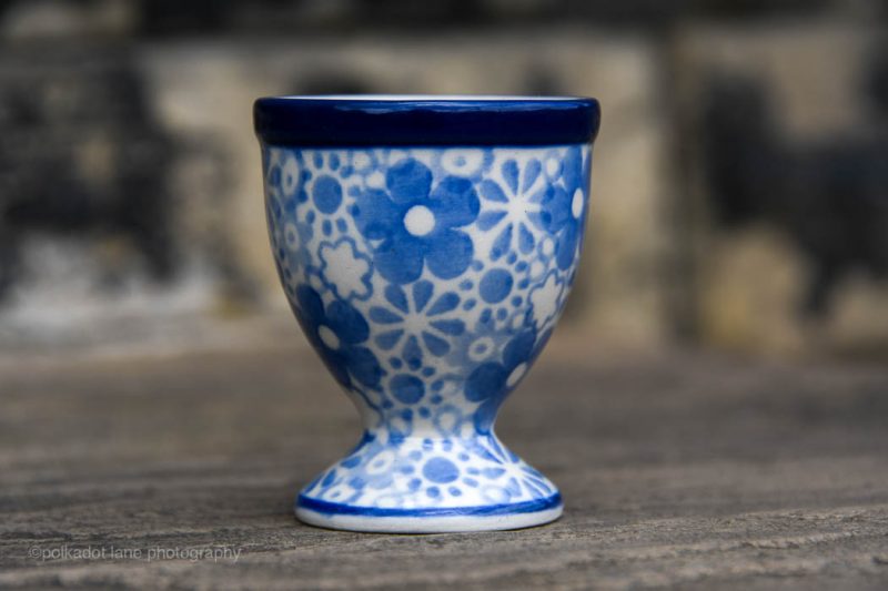 Polish Pottery Dusky Blue Flowers Egg Cup by Ceramika Artystyczna