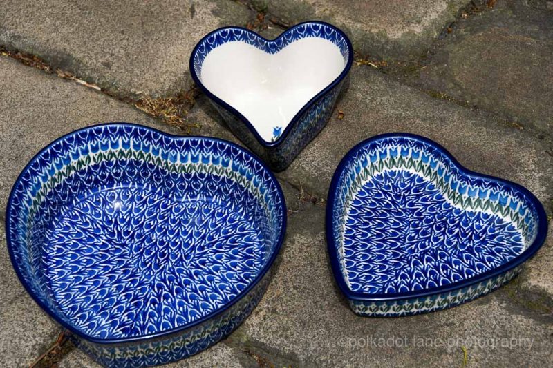 Blue Tulip Heart Dish Set by Ceramika Artystyczna