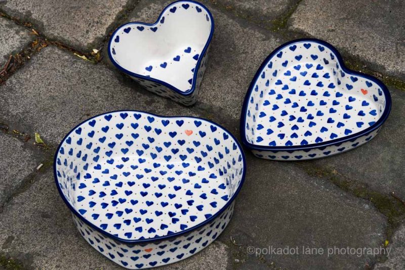 Small Hearts Pattern Three piece Heart Dish Set by Ceramika Artystyczna Bolesławiec