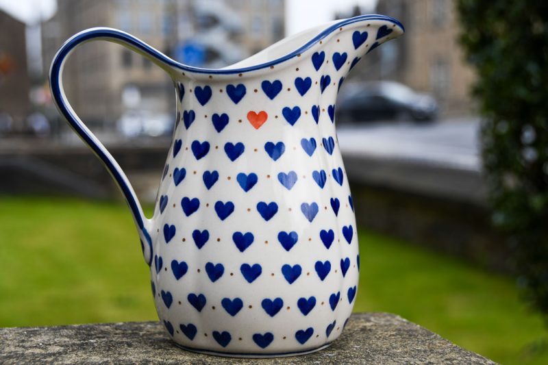 Polish Pottery Red Heart Medium Spout Jug by Ceramika Artystyczna